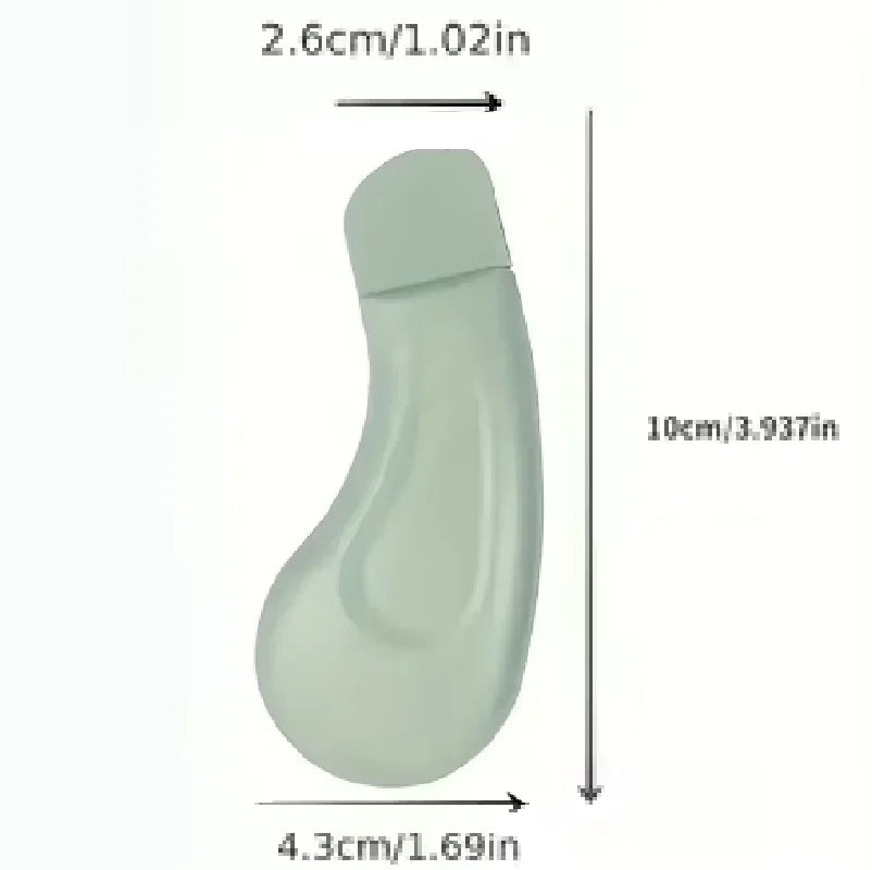 Light green silicone rubber bulb with dimensions 10cm x 4.3cm x 2.6cm shown on white background
