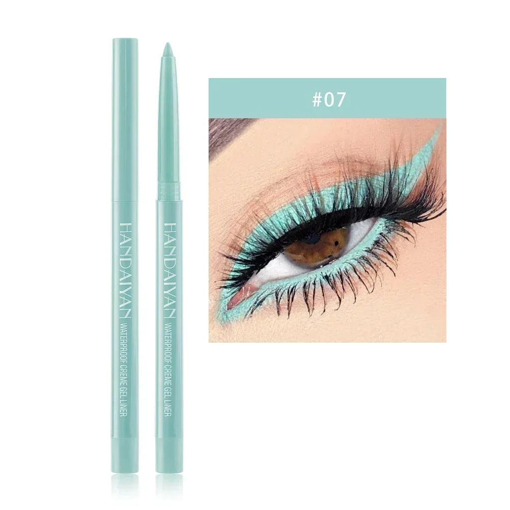 Handaiyan waterproof creme gel eyeliner in turquoise with eye makeup example #07