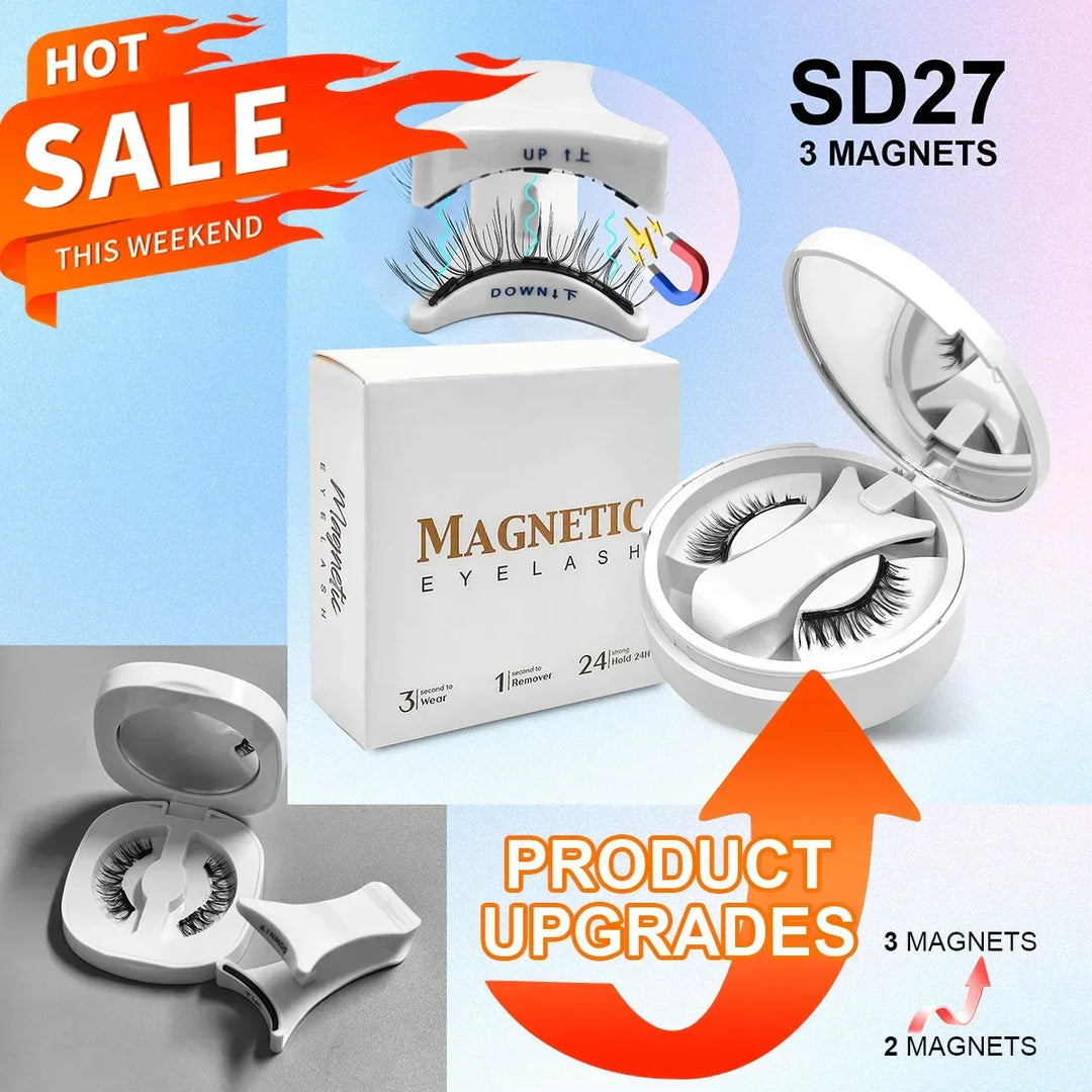 Magnetic eyelashes SD27 with 3 magnets, white case and applicator, hot sale banner