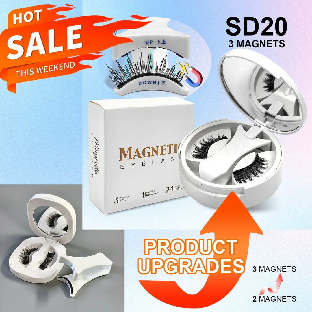 Magnetic eyelashes with 3 magnets in white compact case, product upgrades, hot sale this weekend