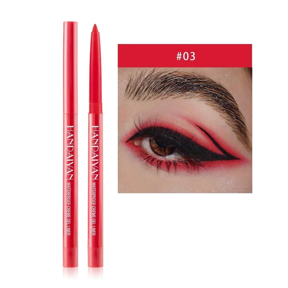 Handaiyan red waterproof creme gel eyeliner pencil and bold red and black graphic eye makeup