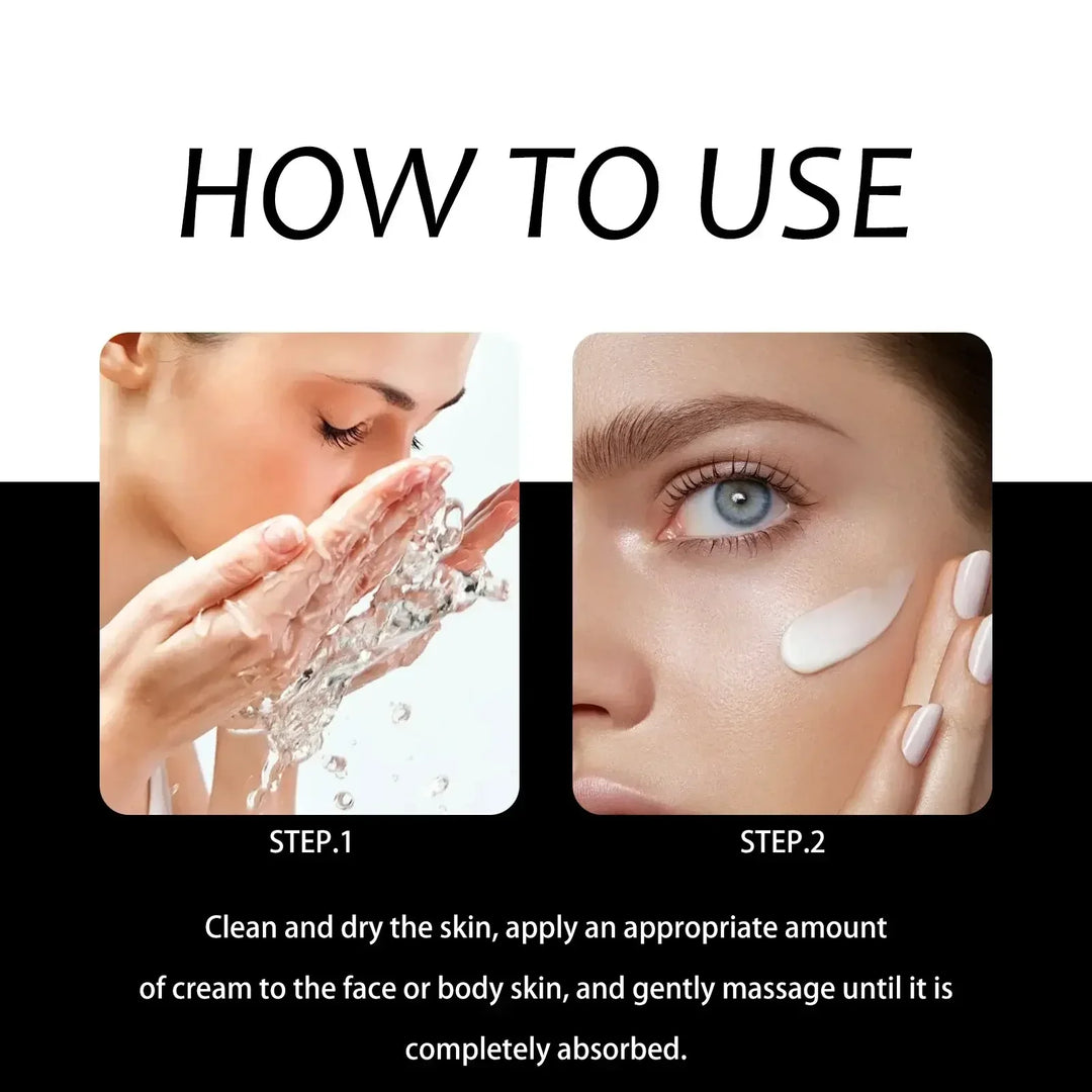 Skincare steps showing washing face with water and applying cream to skin