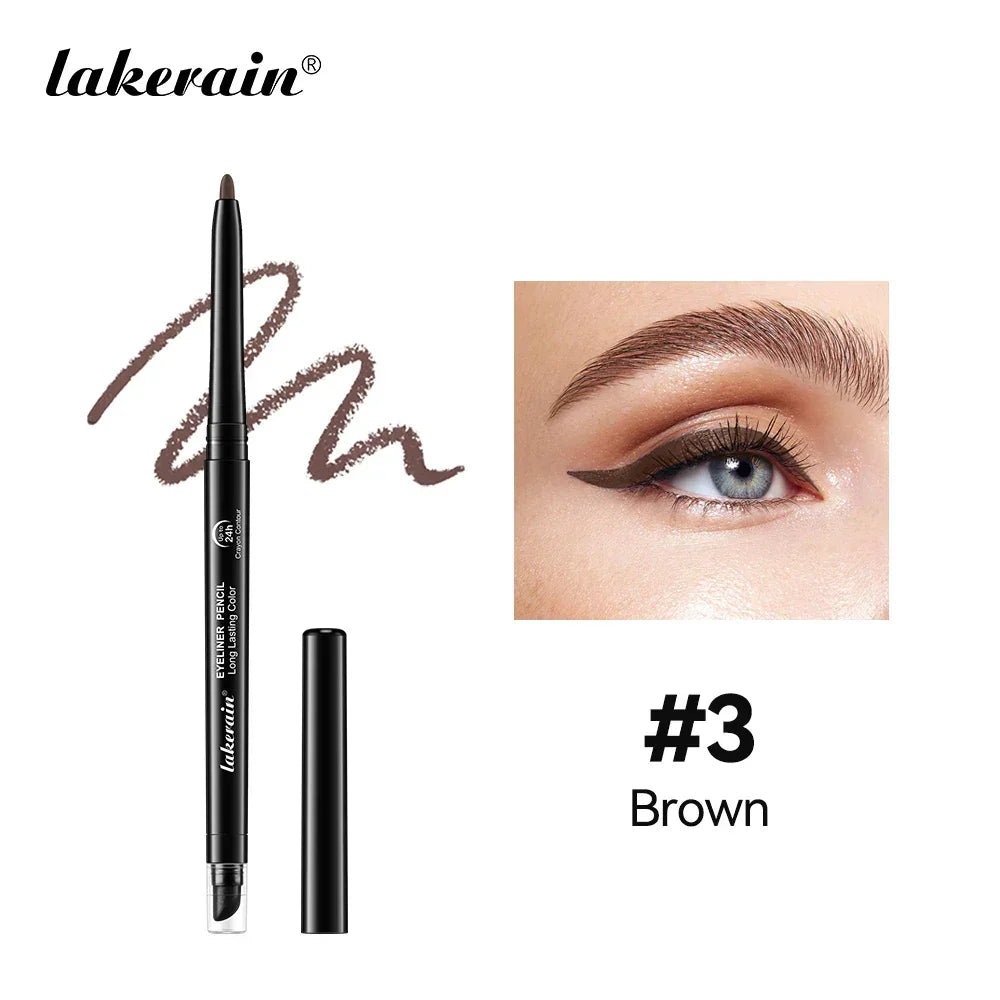 Lakerain brown eyeliner pencil with smudged line and model's eye wearing brown eyeliner #3
