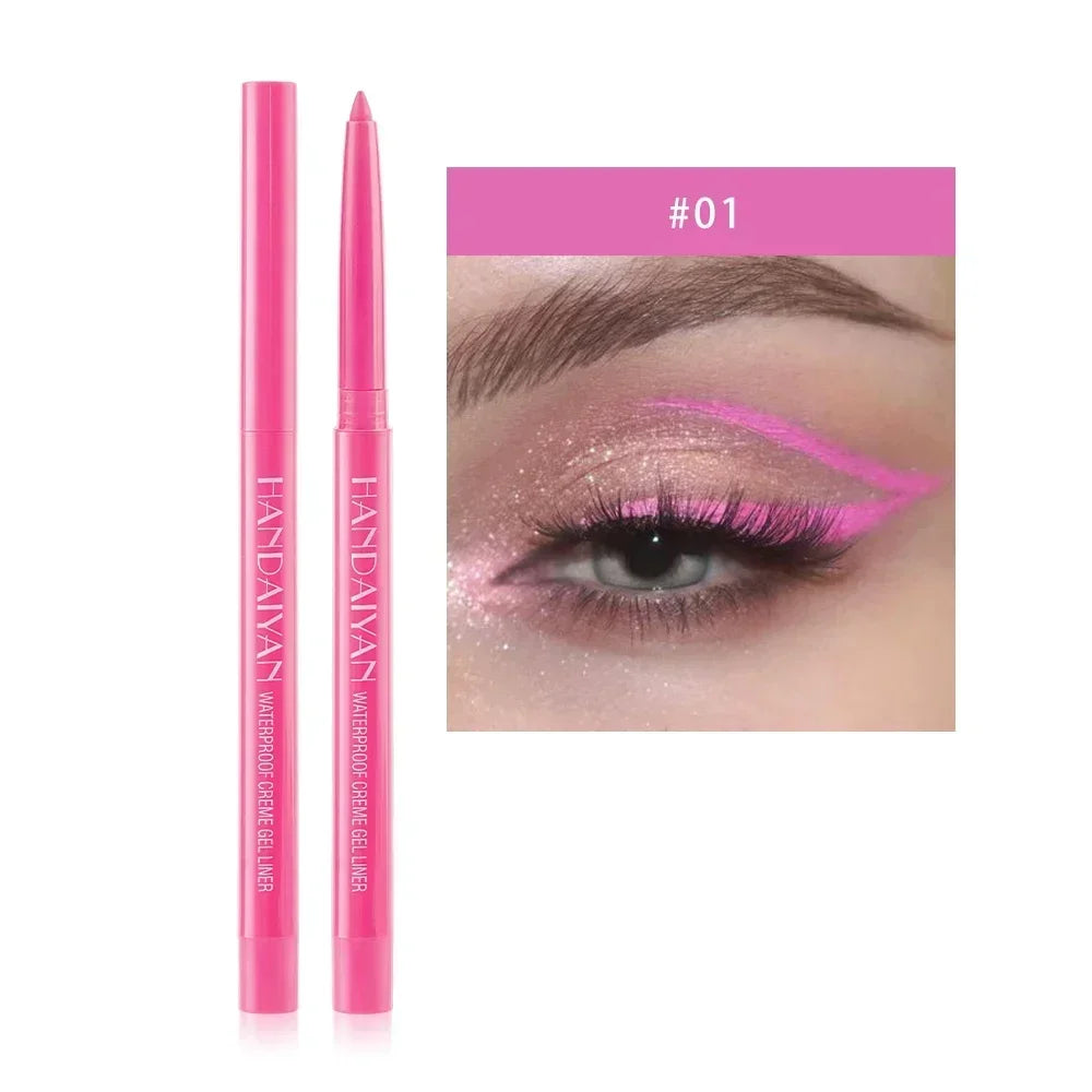 Handaiyan waterproof pink creme gel eyeliner pencil and eye makeup with glittery pink winged liner #01