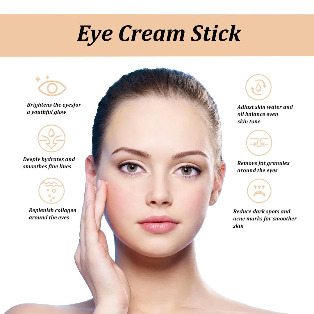 Close-up of woman applying eye cream stick for youthful glow, hydration, collagen, and smoother skin