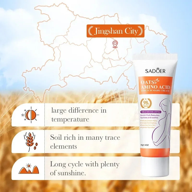 SADOER Oats Amino Acid Stretch Mark Cream with Jingshan City map, benefits for skin hydration and stretch mark reduction