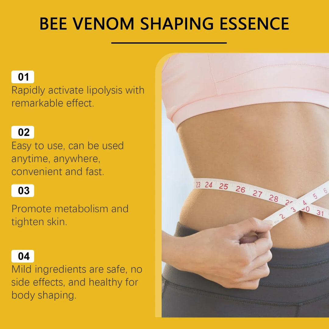 Slim waist measured with tape, promoting bee venom shaping essence benefits for body shaping and metabolism