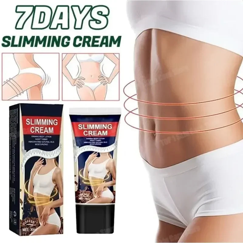 7 days slimming cream packaging and tube with slimming woman waist and hips in white underwear