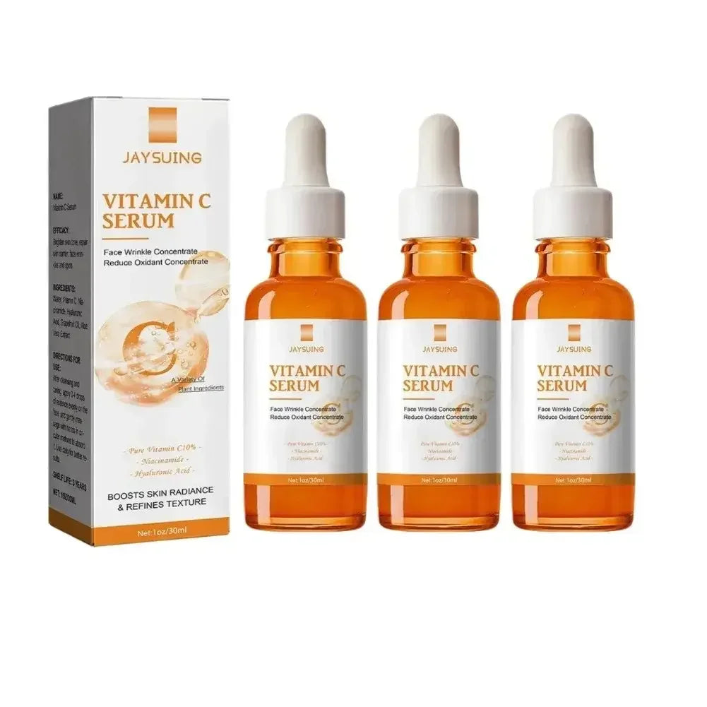 Jaysuing Vitamin C Serum bottles and packaging to boost skin radiance and reduce wrinkles