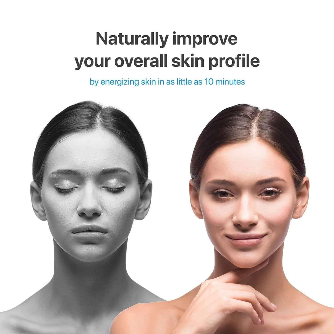 Before and after close-up of woman’s face showing improved smooth, radiant skin and professional skincare results